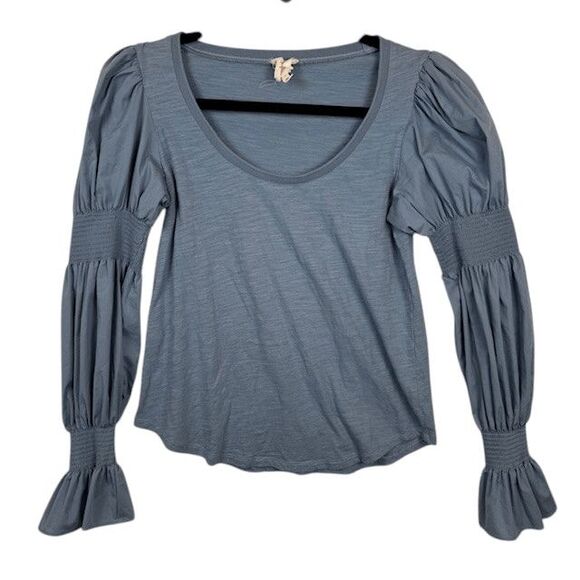 CINQ A SEPT Libby Puff-sleeve Top In Glacier Blue Round Neck Size Small - Picture 2 of 12